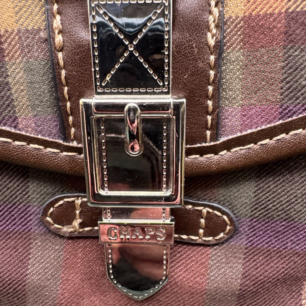 Y2K Chaps Purple Green Plaid Wristlet Silver Tone Buckle Hardware